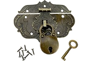 LOVEIYSP Lovelysp Antique Embossing Decorative Brass Hasp Clasp Antique Clasp Hasps Zinc Alloy Wooden Box with mounting Screws and Padlocks for Bronze Jewelry Small Box -1pcs