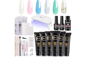 Mobray Poly Nail Extension Gel Kit Starter-6 Colors Pink White Fresh Blue Green Series Builder nail Gel All In One kit with 6W Nail lamp and Complete Poly Nail Art Tools for Beginner DIY And Gifts