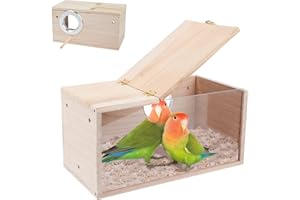 GINDOOR Parakeet Nesting Box Transparent Bird House for Cage Natural Wood Breeding Box for Parrot Parakeet Cockatiel Lovebirds Budgie Conure and Other Small Birds
