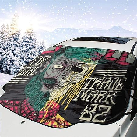 Amazon 車フロント 車用 サンシェード スケルトンイラストのアートデザイン 車のフロントガラス 日よけ 遮光 断熱 日焼け防止 防紫外線 暑さ対策 吸盤取付 四季用 車内温度対策 防水材料 147 X 118cm サンシェード 車 バイク