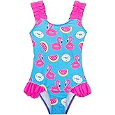 XiaoMoSha Girls One Piece Swimsuit Ruffled Straps Bathing Suits Summer Swim Suit Quick Dry Beach Swimwear for Kids 3-10 Years