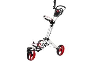 Qwik-Fold Golf Push Cart 3 Wheel with 360 Rotating Front Wheel, One Second to Open & Close, Lightweight Folding Golf Pull Cart with Foot Brake, Umbrella Holder, Cup Holder, & Storage Compartment