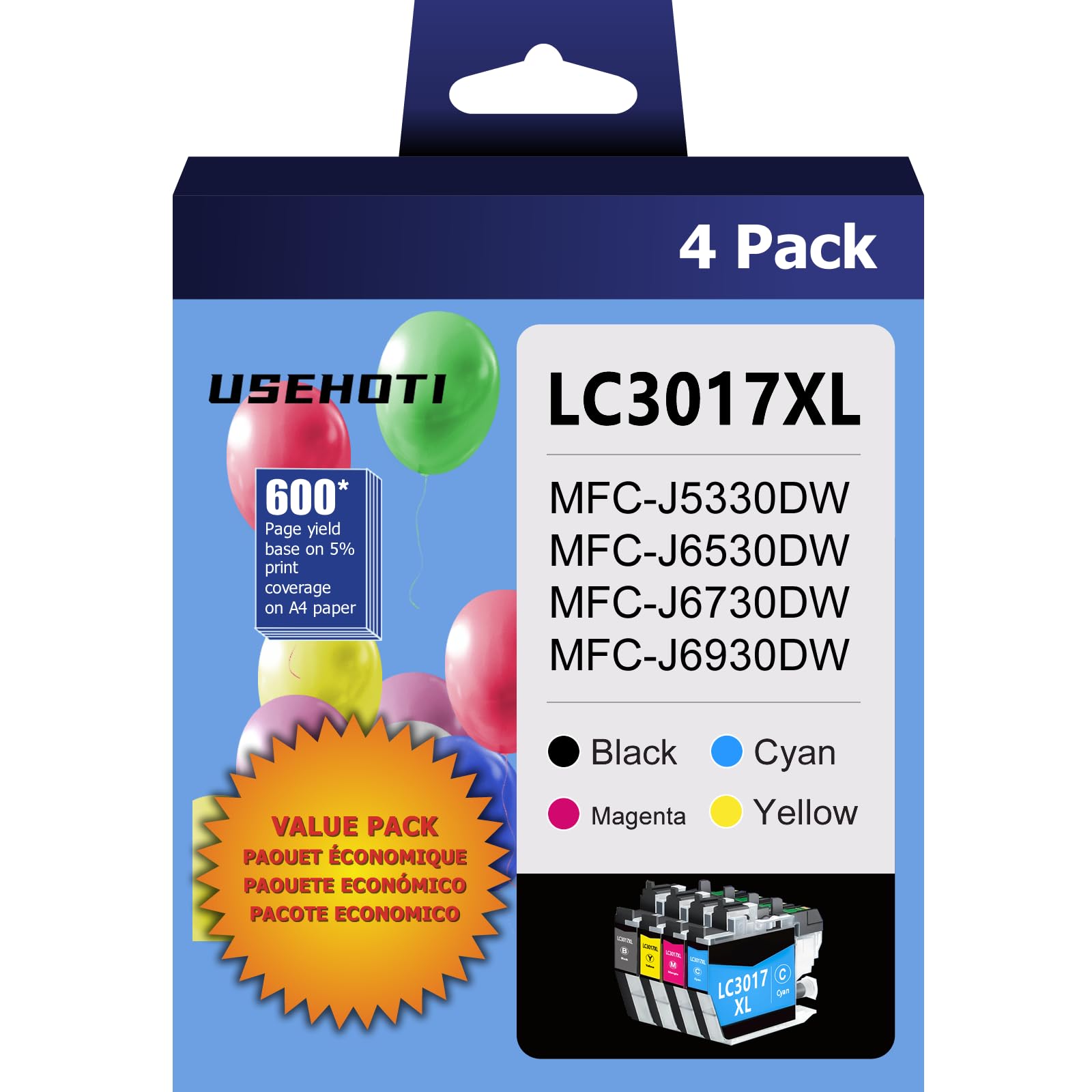 Photo 1 of USEHOTI LC3017XL Compatible for Brother LC3017 Ink Cartridges, Works with Brother MFC-J5330DW, MFC-J6530DW, MFC-J6730DW,MFC-J6930DW Printers (Black, Cyan, Magenta, Yellow, 4-Pack High Yield)