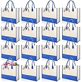 Reginary 12 Pack Canvas Tote Bags Initial Classic Present Personalized Canvas Beach Bag for Wedding, Birthday, Beach(Blue and White)