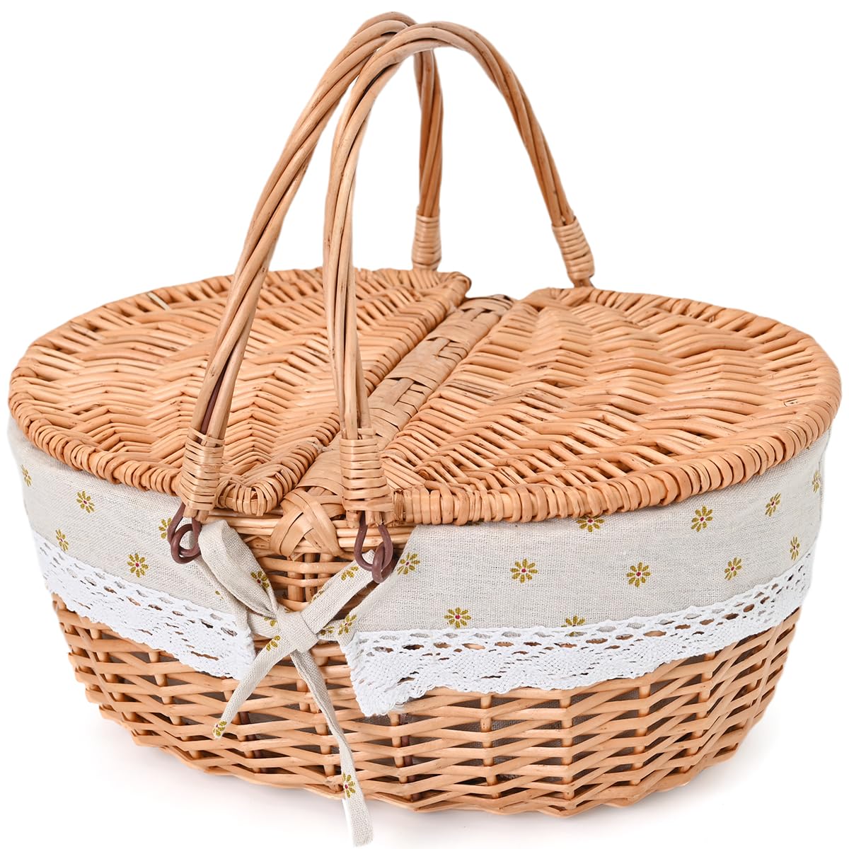Wicker Picnic Basket with Removable Liner Empty