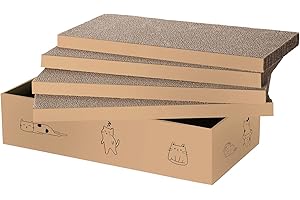 MANKAIDE 4 Packs in 1 Cat Scratch Pad with Box, Cat Scratcher Cardboard,Reversible,Durable Recyclable Cardboard, Suitable for Cats to Rest, Grind Claws and Play with Scratch Box