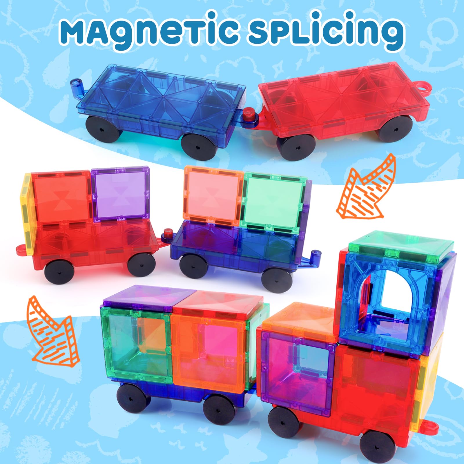 Magnetic Tiles Cars Construction Set - 2 PCS Red & Blue Magnetic Tiles Magnet Bricks Truck Sensory Toys, Educational Magnet Cars Set Building Blocks Toddler Toys for 3 4 5 6+ Year Old