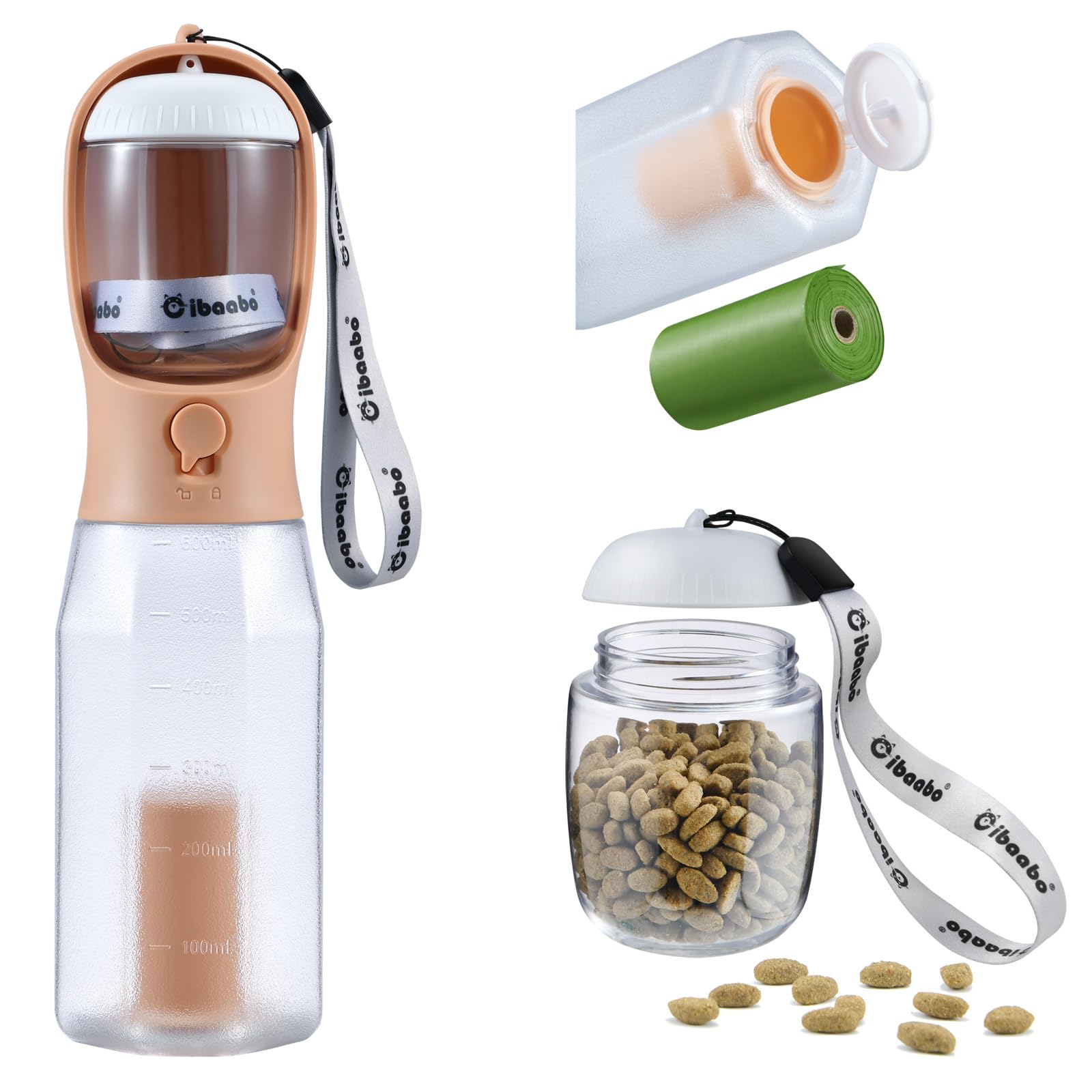 Photo 1 of Cibaabo Dog Water Bottle with Food Container & Poop Bag Holder, Travel Water Bowl, Portable Pet Dispenser, Dog Gifts Stuff Accessories Items, Puppy Essentials for Yorkie Chihuahua Walking Hiking