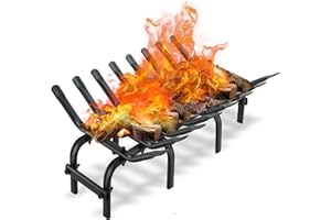YSEJOMP 19 inch Steel Fireplace Grates Stove Grate Rack for Efficient and Effective Wood Burning Indoor Hearth Outdoor Firepit Matt Black (18.9 X 12.5 Inch)