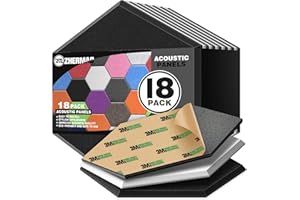 ZHERMAO 18 Pack Sound Proof Foam Panels for Walls, 12"X10"X 0.4" Self Adhesive Acoustic Panels, High-Density Soundproof Wall Panels Eco-Friendly, Sound Panels for Recording Studio, Home & Office (White Black)