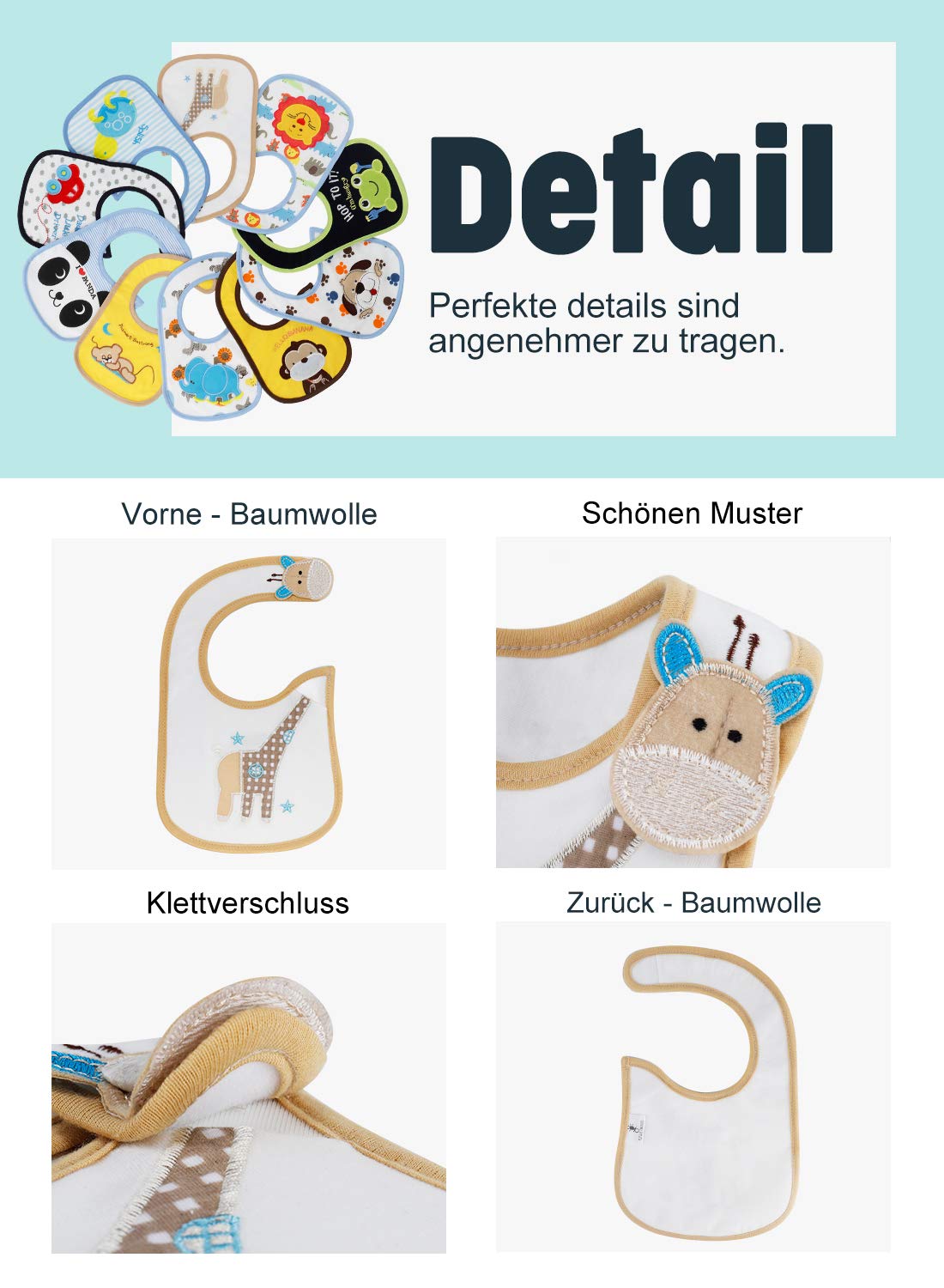 FUTURE FOUNDER Baby Lätzchen Wasserdicht Weich 10er Halstücher aus Baumwolle mit Klettverschluss für Baby Jungen Kleinkinder