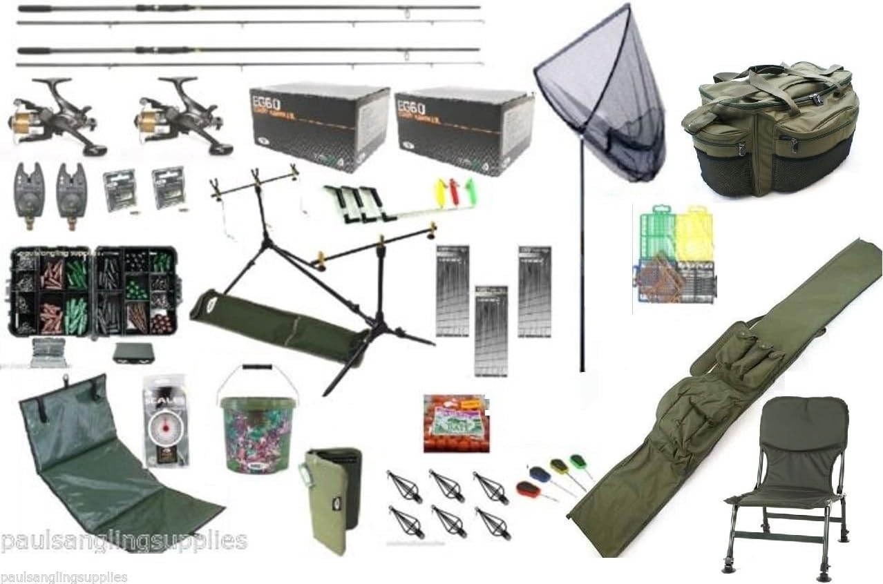 aslmixed Carp Fishing Set Kit Rods Reels Chair Alarms Bait Tackle Tools Mat Hook Luggage