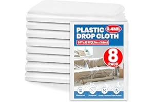 NUITPY 8 Pack Plastic Drop Cloth, 9 x 12 Feet Plastic Sheeting, Painter's Sheeting & Tarps for Painting, Dustproof Painters Plastic Tarp for Furniture Cover