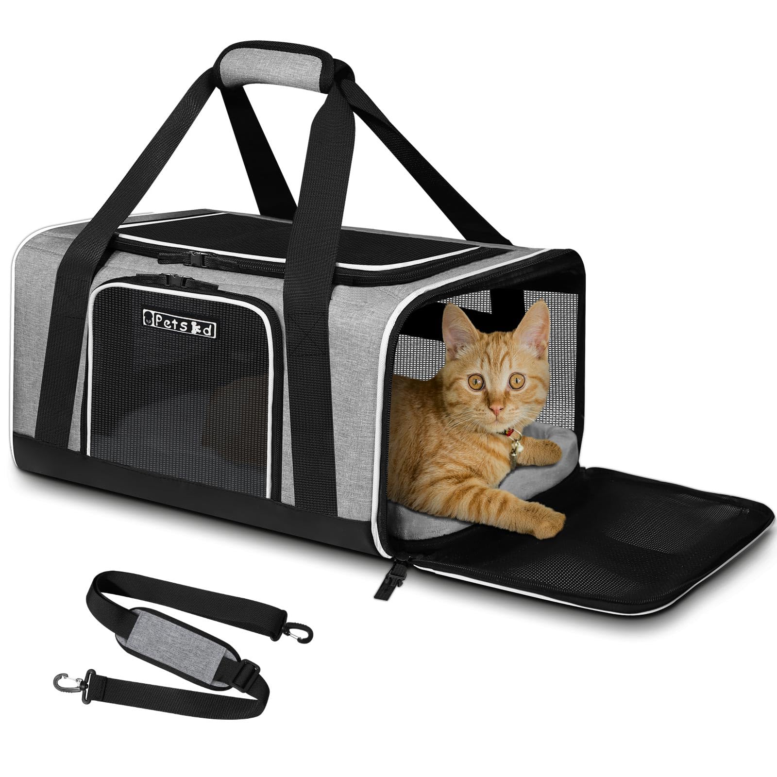 Photo 1 of Petskd Pet Carrier 17x13x9.5 Southwest Airline Approved,Pet Travel Carrier Bag for Small Cats and Dogs, Soft Dog Carrier for 1-15 LBS Pets,Dog Cat Carrier with Safety Lock Zipper (Grey)