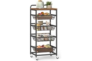 VASAGLE Storage Cart with Pull-Out Baskets, 5-Tier Kitchen Cart with Wheels, Handle, 12.5 x 15.8 x 37.4 Inches, Rustic Brown 