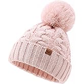 FUOITA Toddler Winter Hat Toddler Pom Pom Beanie Kids Warm Lined Knit Hat Baby Winter Hats for Girls Boys 3M-8T