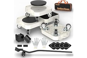 MYUEA Furniture Dolly,Heavy-Duty Furniture Movers with Removable Center Pad,Non-Slip L-Edge & TPR Wheels,Moving for Round/Flat Leg Furniture–Includes Pry Bar,Gloves,Mat and Storage Bag(1200LBS)