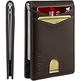 RUNBOX Slim Money Clip Wallets for Men RFID Blocking 8 Card Holder Minimalist Small Thin Carbon Leather Bifold Mens Front Pocket Wallet Gift Box(Chocolate)