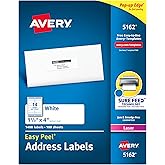 Avery Easy Peel Printable Address Labels with Sure Feed, 1-1/3" x 4", White, 1,400 Blank Mailing Labels for Laser Printers (5162)