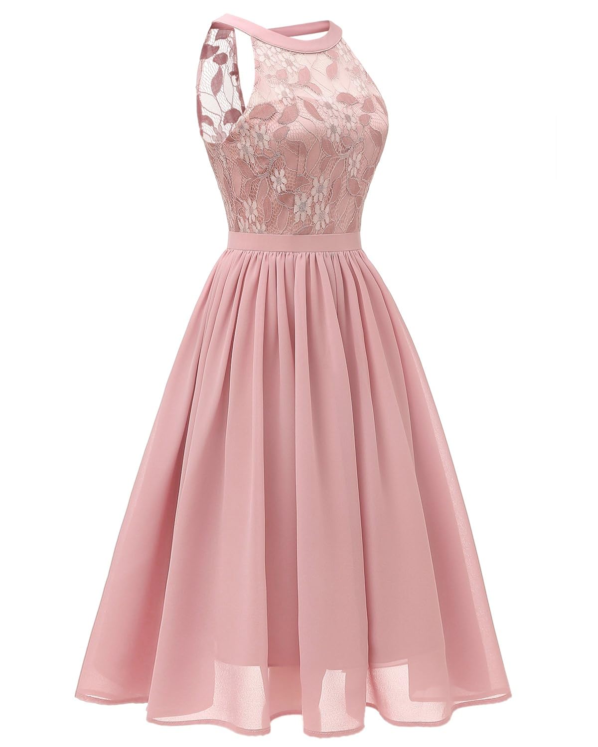 Bright Deer Women Bridesmaid Floral Lace Cold Shoulder Midi Prom Dress