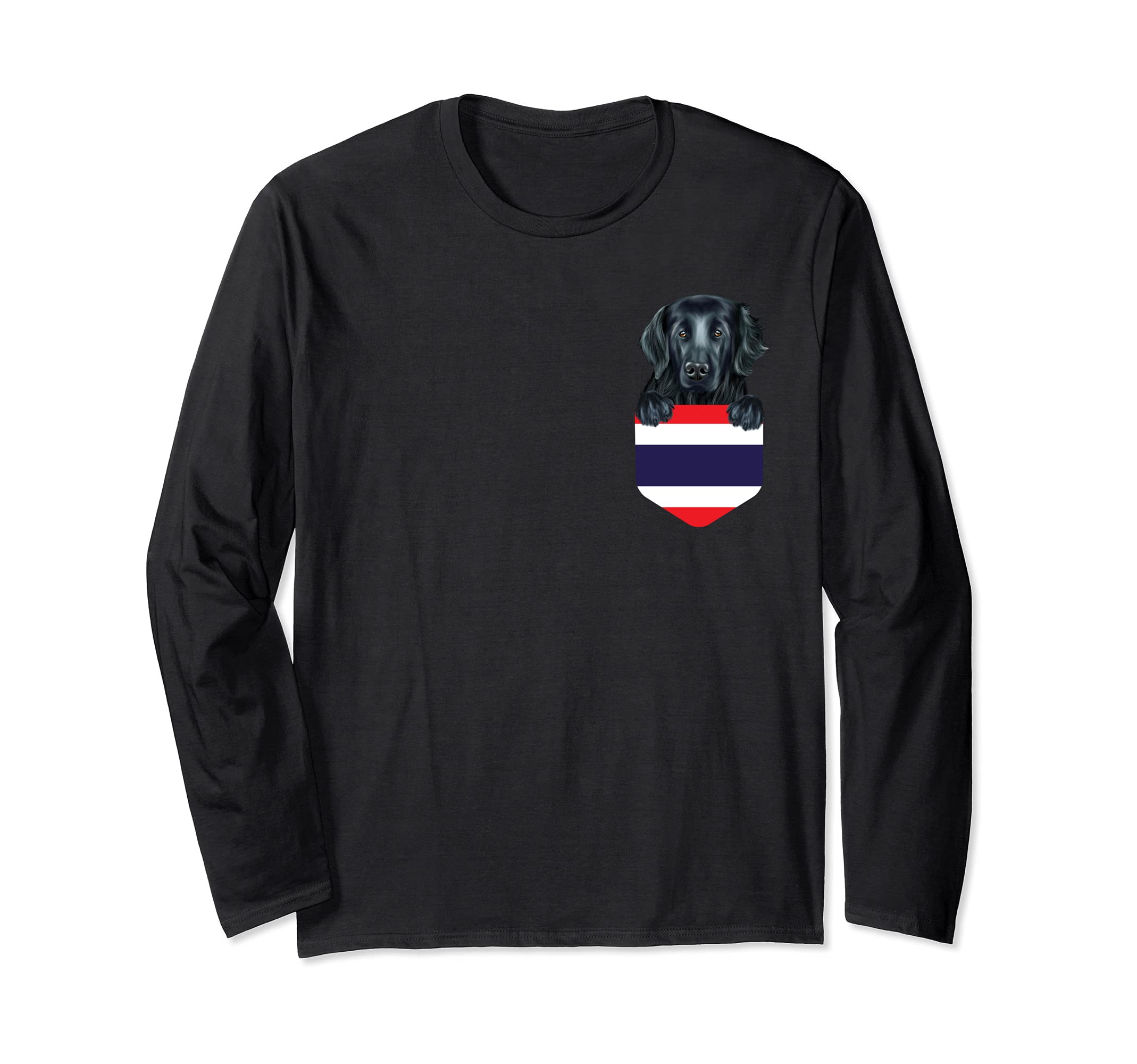 Thailand Flag Flat-Coated Retriever Dog In Pocket Long Sleeve T-Shirt