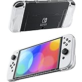 RHOTALL Clear Protective Case Compatible with Nintendo Switch OLED, Dockable Hard Shell for Switch OLED Console, Soft Cover with Comfortable Grip Design for joycon Controller