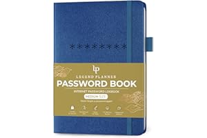 Legend Planner Password Book with Alphabetical tabs. Internet Address Keeper Logbook. Journal for Website Logins, Medium 5.3x7.7" (Mystic Blue)
