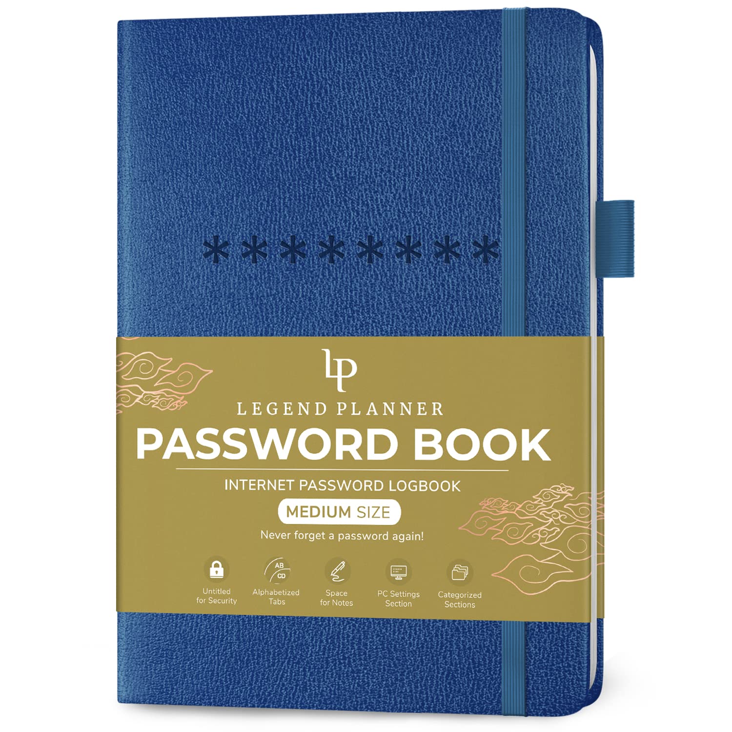 Legend Planner Password Book with Alphabetical tabs. Internet Address Keeper Logbook. Journal for Website Logins, Medium 13x19.5cm (Mystic Blue)