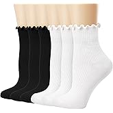 Mcool Mary Women's Ruffle Socks,Casual Cute Ankle Breathable Knit Cotton Soft Frilly Crew Socks for Women 6 Pack