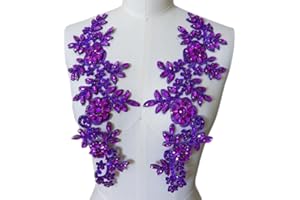 SUCCI SHAN 1 Pair Rhinestones Lace Applique Accessories Handsewing Acrylic Beads Stones Trim Patches for DIY Girl Wedding Dress Decorations (Purple)