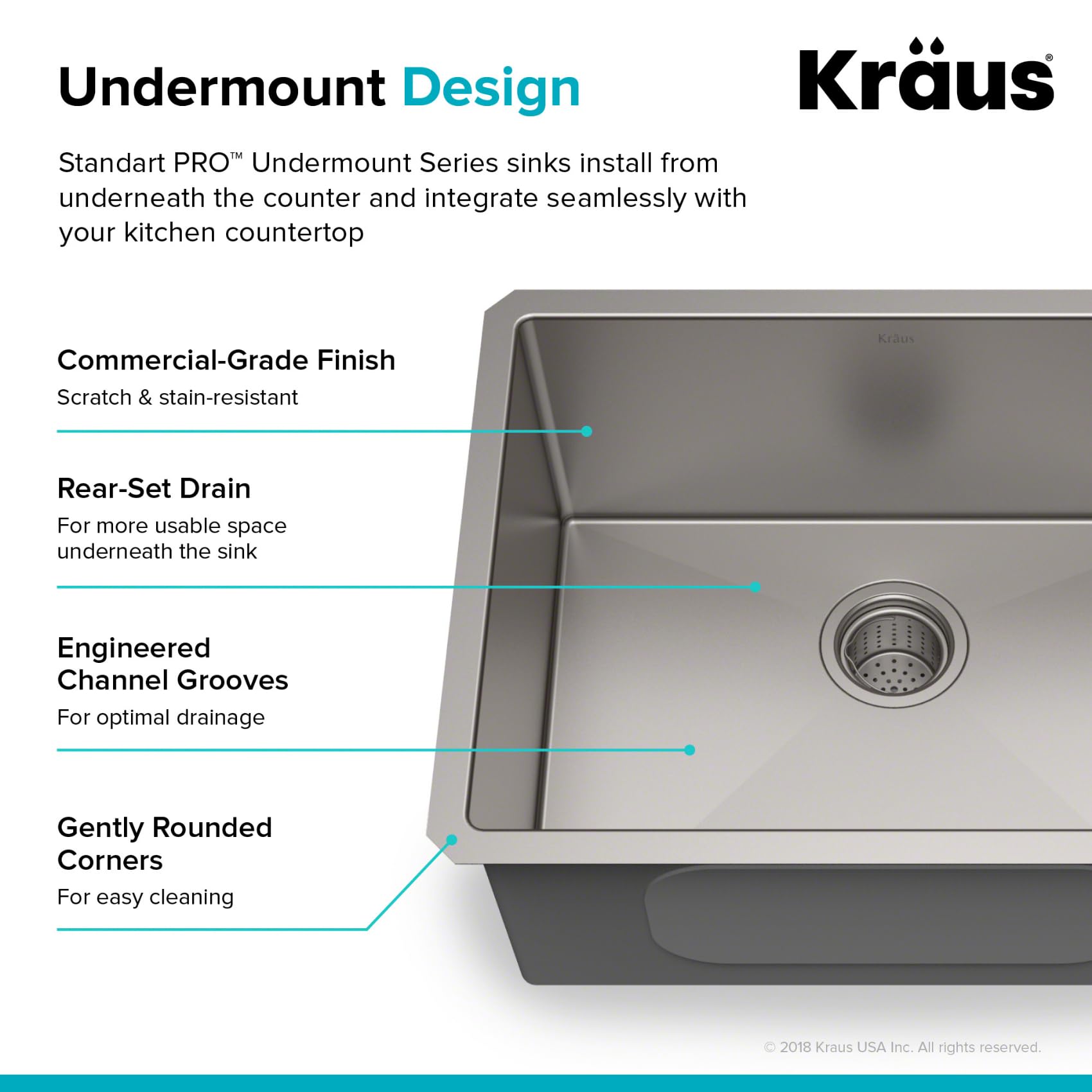 Kraus Standard PRO 23-Inch 16 Gauge Undermount Single Bowl Stainless Steel Kitchen Sink, KHU101-23