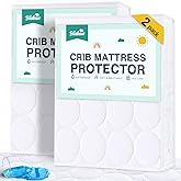 Crib Mattress Protector Sheets Waterproof 2 Pack, 52&rdquo; x 28&rdquo; White | Quilted Crib Mattress Pad Cover Fitted Fits for Toddler Bed Mattress