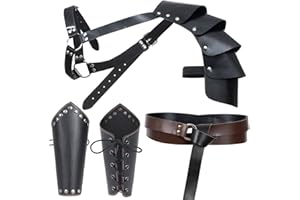 ALAMIYA Medieval Knight Leather Belt Shawl Men Renaissance Half Shoulder Cape Scarf Buckle Bracers Retro Accessories(Type2)