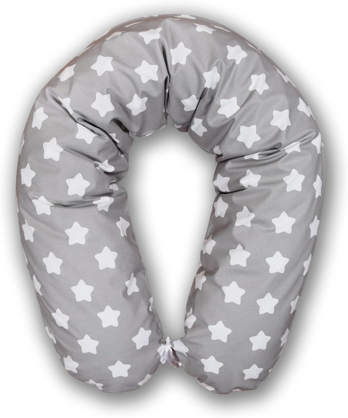 Amilian® Plush Filled Baby Breast Feeding Pillow Cushion Nursing Maternity Pregnancy Universal 100% hypo-Allergenic Star Print Grey/White + Removable 100% Cotton Cover XXL 170 cm