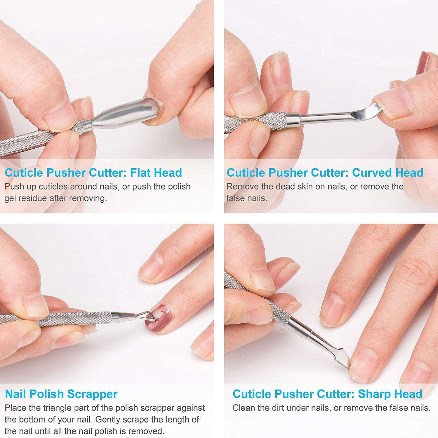 Cuticle Pusher Stainless Steel and Cutter (2PCS), Triangle Cuticle Nail Pusher Peeler, Professional Grade Stainless Steel Cuticle Remover, Durable Pedicure Manicure Tools for Fingernails Toenails: Beauty