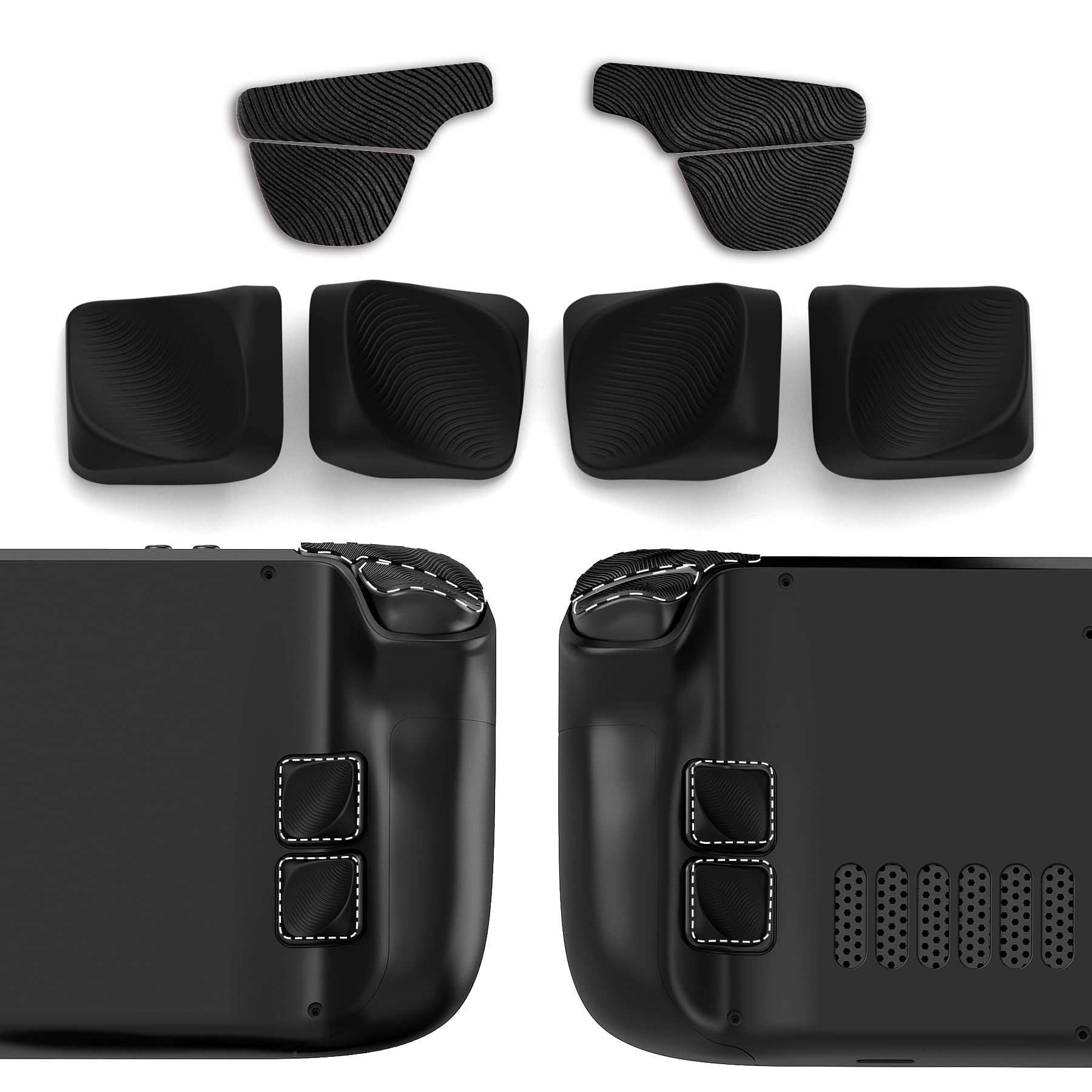 Photo 1 of PlayVital Ergonomic Grip Kit for Steam Deck – Silicone Back Button Enhancement Kit & Anti-Slip Trigger Grips – Black (Compatible with LCD/OLED Models)