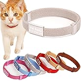 Minimalist Stretch Lightweight Custom Engraved Cat Collar with Name Tag | Personalized Cat Collars for Kitten Boy &amp; Girl Cats Collar with Nameplate Silver White
