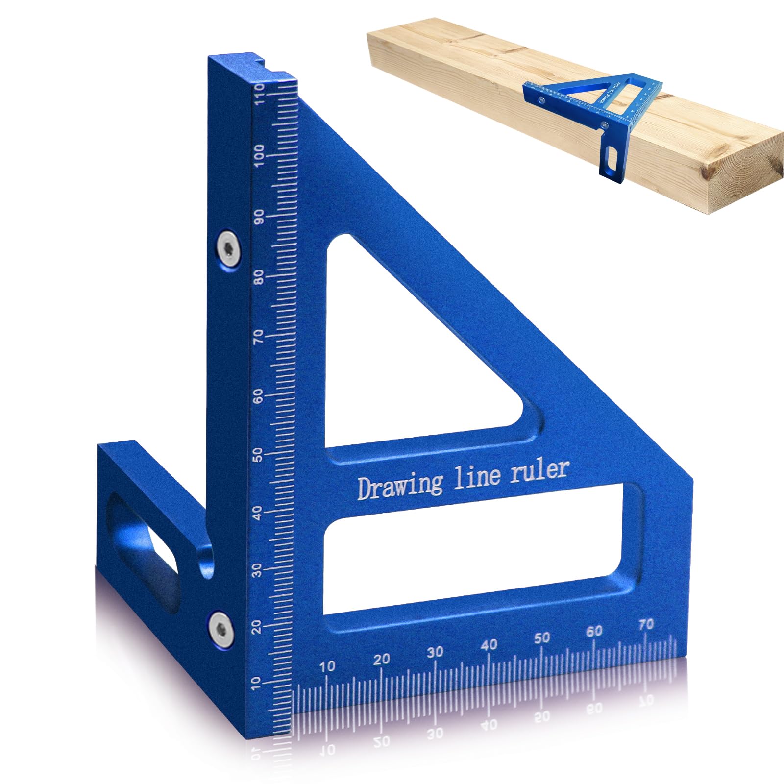 3D Woodworking Square Protractor,Triangle Ruler Scriber,45/90 Degree Carpenter Square Aluminum Miter Woodworking Ruler,High Precision Layout Multipurpose Measuring Tool for Engineer Carpenter (Blue)
