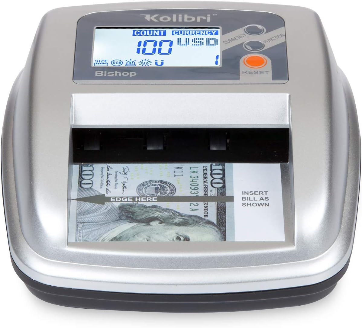 Kolibri Bishop Fake Currency Detector with 5 Advanced Counterfeit Detection Capabilities: UV, Magnetic, IR, Size and RGB. Large LCD Screen, Easy to Use, Compact and Lightweight : Office Products