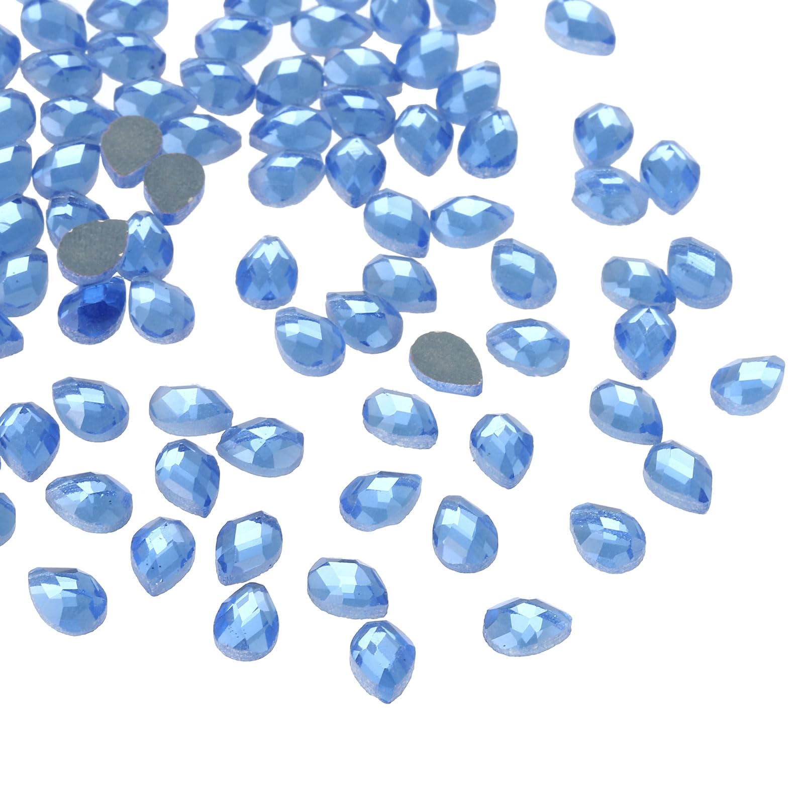 PATIKIL Acrylic Teardrop Gems, 100 Pcs 8x6mm Flat Back Teardrop Rhinestones Plastic Gems for Jewelry Making DIY Craft, Blue
