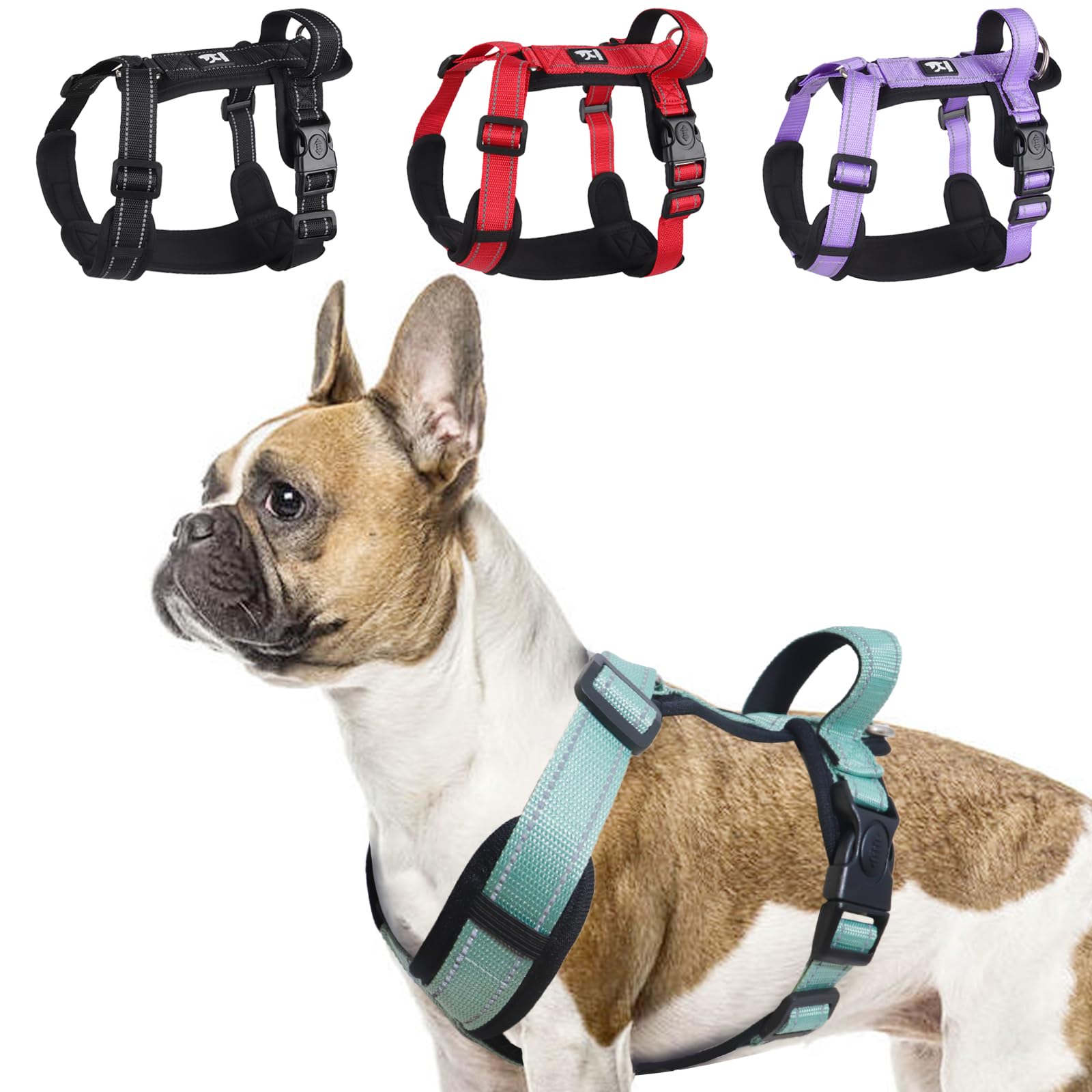 LiebeDD Medium Dog Harness, H Shaped Front Clip Dog Harnesses with Handle and Soft Padding, Reflective Pug Harness, Easy Walk Dog Harness For Medium Small Dog Puppy, Green, M