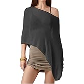 KMBANGI Women Sheer Knit Poncho Lightweight See Through Shrug Bolero Sweater Top Mesh Knit Shawl Wraps Cover Up