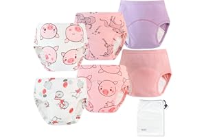 EZ Moms 6 Packs Potty Training Underwear for Girls 100% Cotton Absorption Padded Toddler Training Underwear Girls 4T Leakproof Reusable Kid Confident Toddler Panties Pee Pants with Potty Sticker Chart