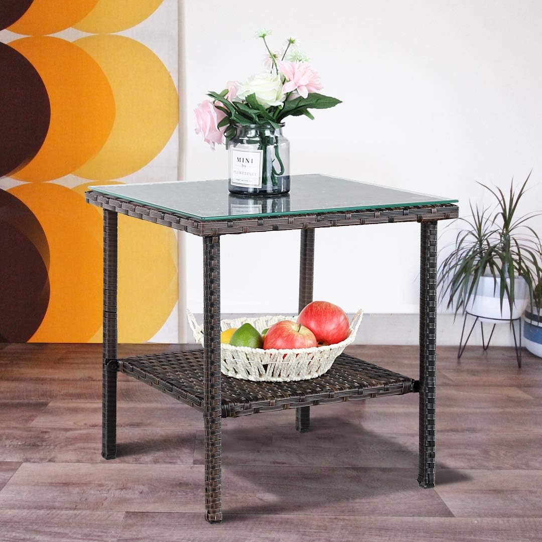 Patio Furniture Brown Wicker Side Table Outdoor Coffee Table Outdoor Patio Side Table Home Gifts Outdoor Side Tables for Patio Outdoor Small Side Table Outdoor Tables Outdoor Wicker Side Table