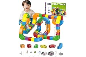 SEJEAN Magnetic Suction Rail Electric Train Set 3D Magic Flexible Race Track, 123 Pcs Race Car Track Block with Anti-Gravity, Educational Toy Boys Girls Birthday (123 PCS)