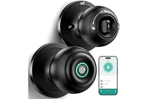 KLLOQUE Fingerprint Door Lock, Smart Fingerprint Door Knob with Lock, Biometric Door knob with App Control & Key, Keyless Thumbprint Entry Door Lock for Bedroom, Front Door, Home, Apartment Office-Matte Black