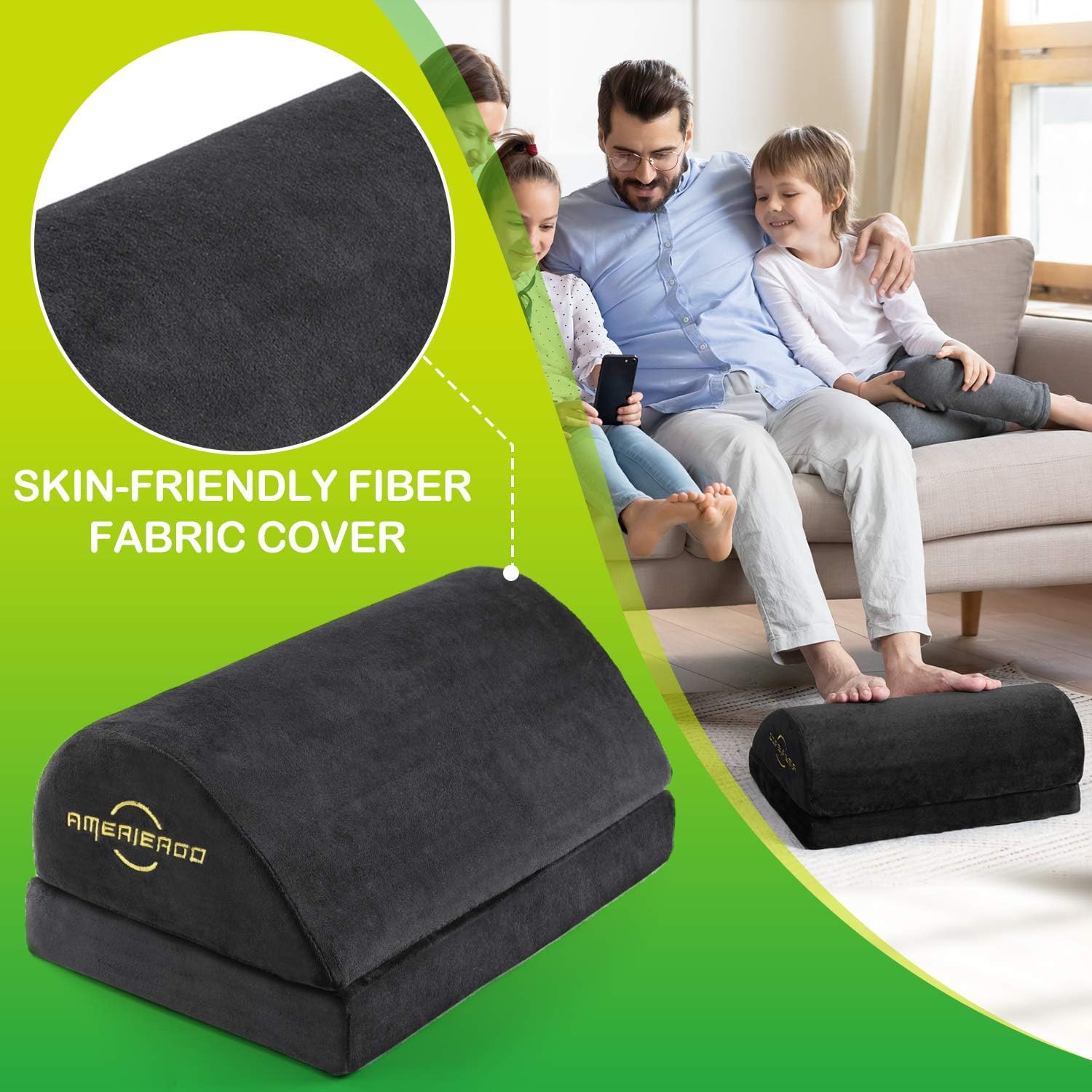 AMERIERGO Adjustable Under Desk Foot Rest - Office Desk Foot Rest with 2 Adjustable Heights, Ergonomic Foot Rest for Back & Knee Pain Relief, Foot Rest Cushion with Fabric Breathable Washable Cover : Office Products