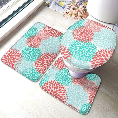 Juego de alfombrillas de baño de 3 piezas de coral y verde azulado