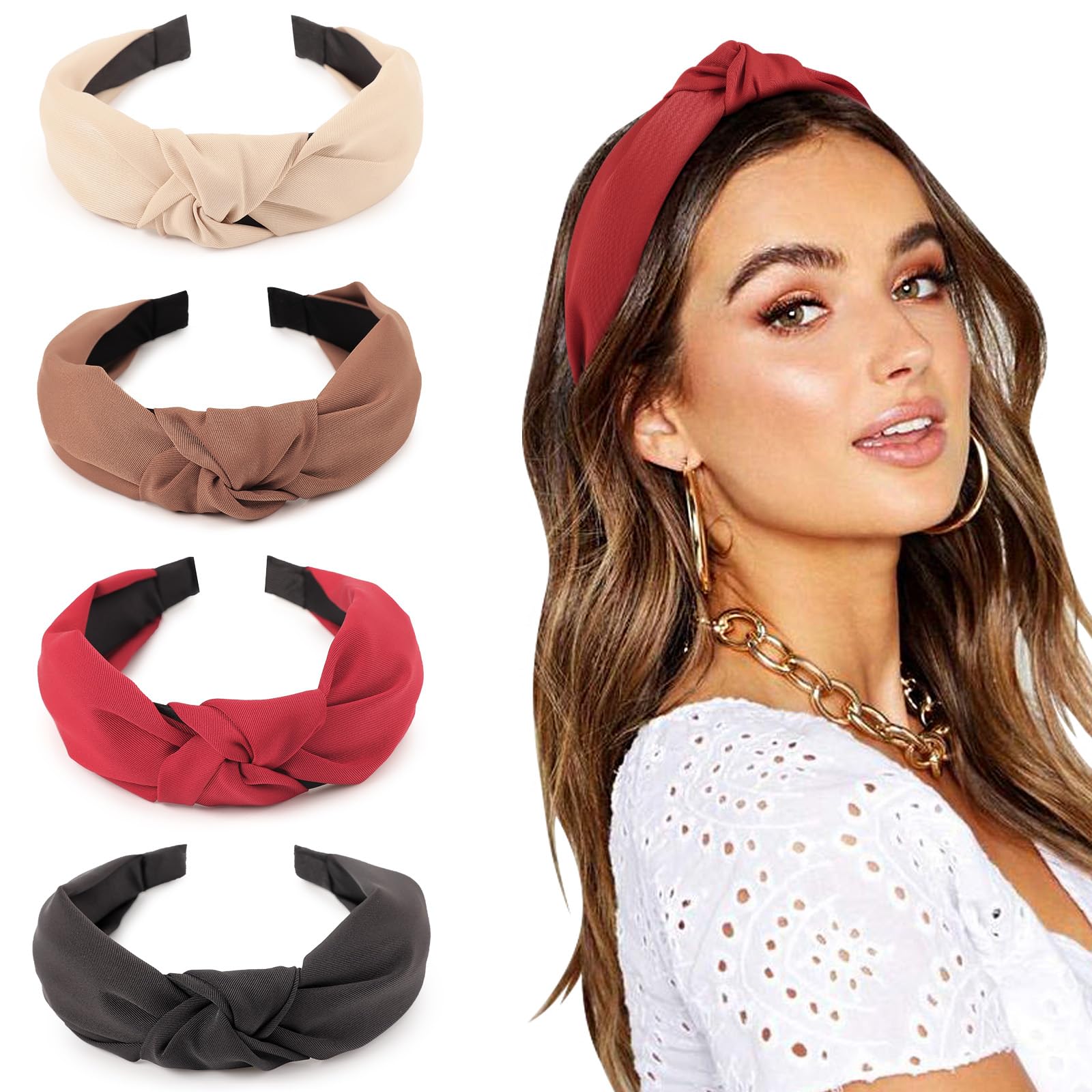 DRESHOW 4 Pack Headbands for Women and Girls Knotted Plastic Head Band Fashion Boho Wide Hairbands Non Slip Hair Accessories