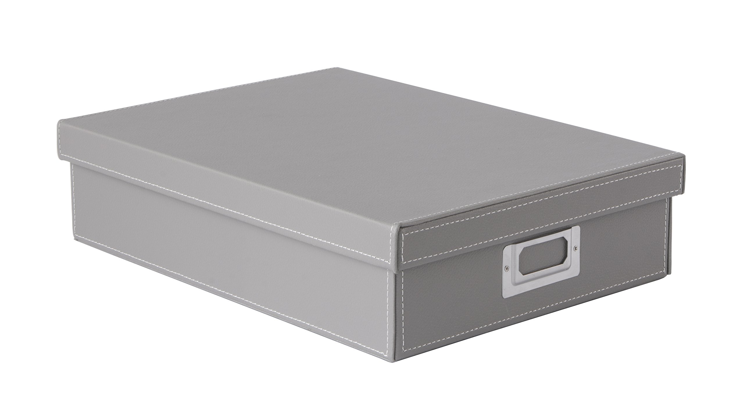 Osco Faux Leather A4 Document Storage Box with Lid, Stackable Desk Paperwork Organiser for A4 Files Envelopes, Durable Filing Solution for Home or Office, 8.5×25×33.5 cm, Grey — image 1